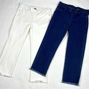 TWO PAIR Hue pull-on denim stretch frayed hem pants, large